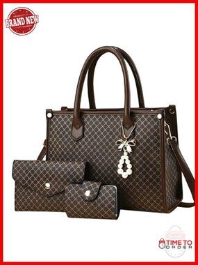 3-Piece PU Leather Handbag Set with Satchel, Crossbody, Tote & Wallet